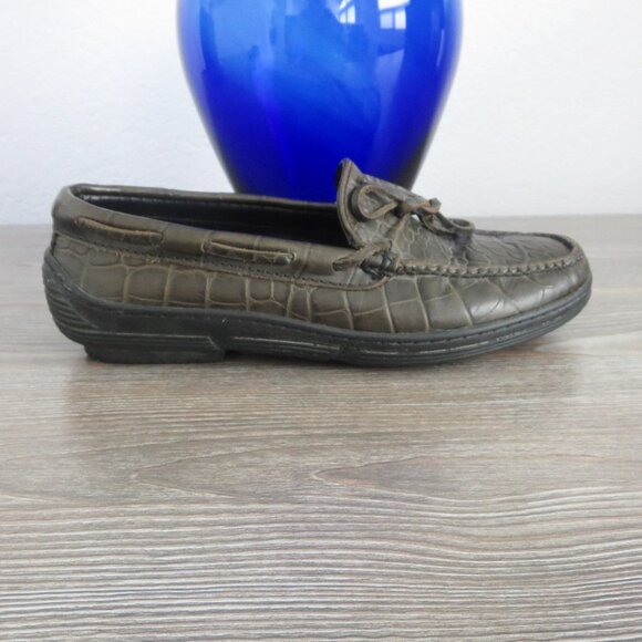 Talbots Leather GROMMUS Olive Army Green Croc Reptile Loafers Size 5 - Picture 8 of 14